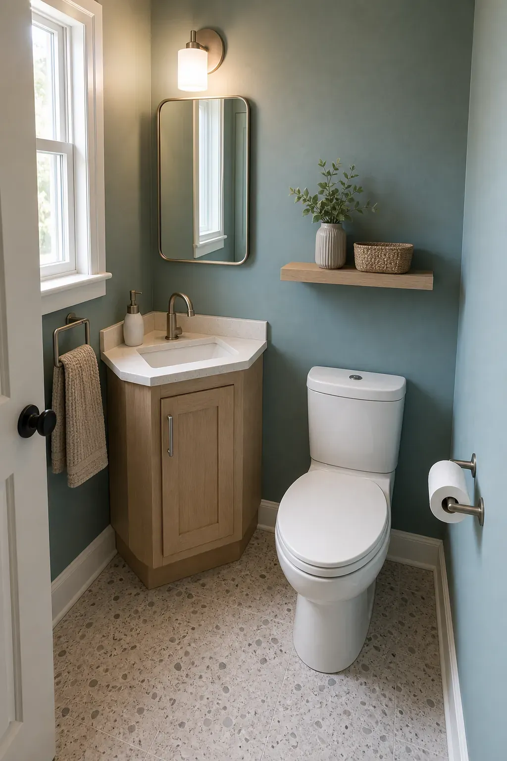 Realistic 3x3 Bloxburg bathroom idea with a compact corner vanity