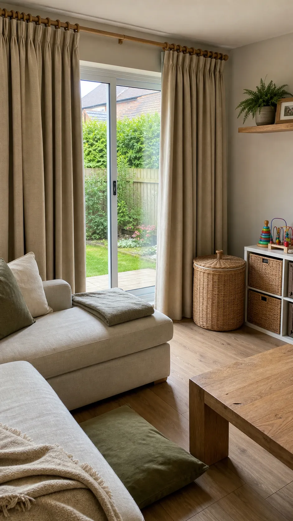 Relaxed cotton curtains in a comfortable family room