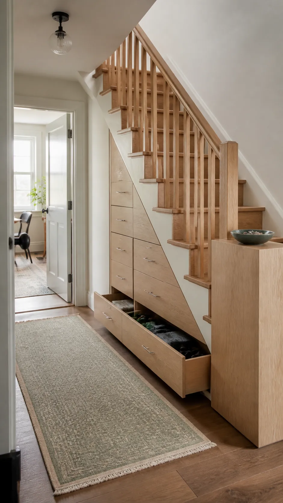 Beautiful and practical storage created under a staircase
