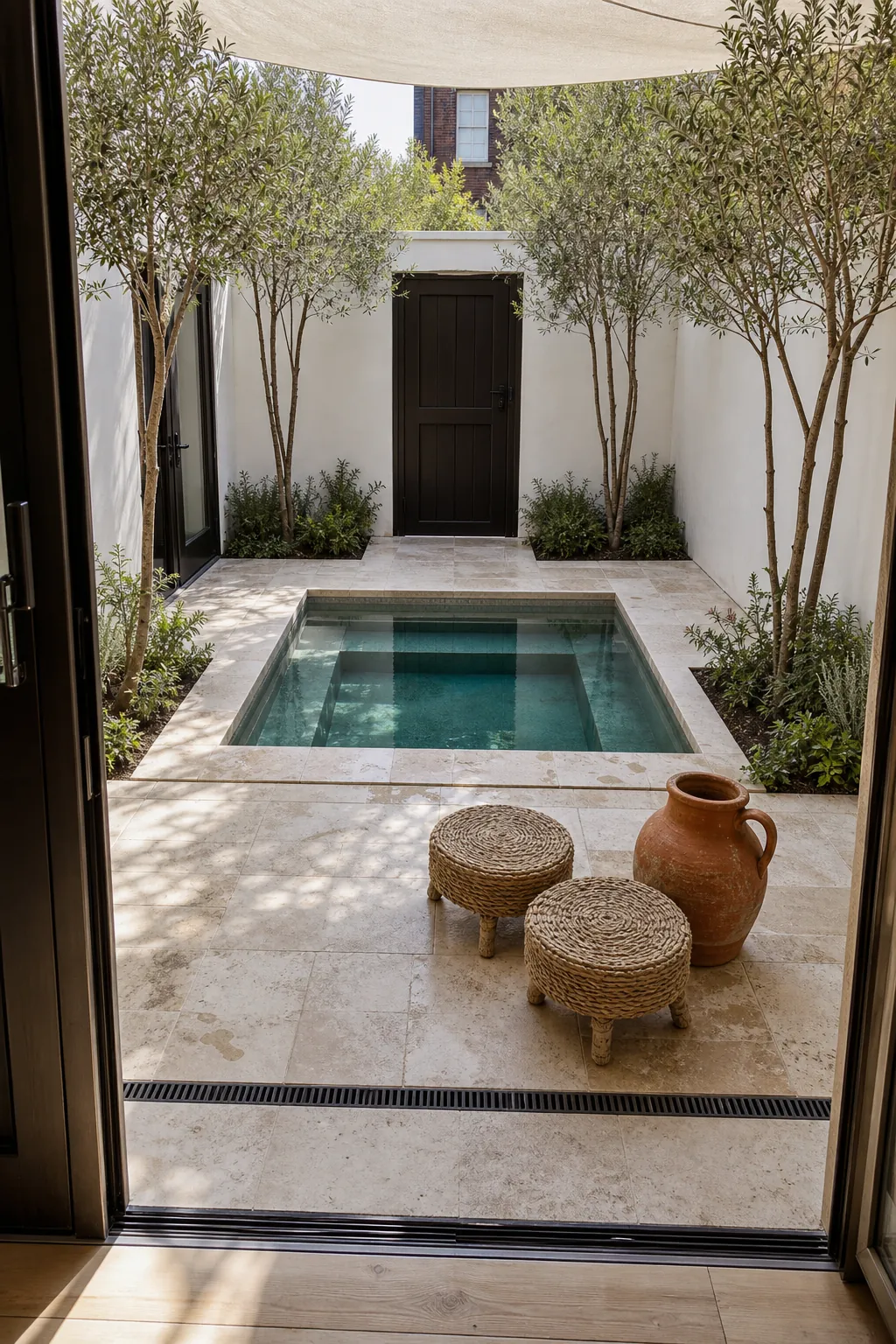 A Square Plunge Pool at the Center in a compact private courtyard