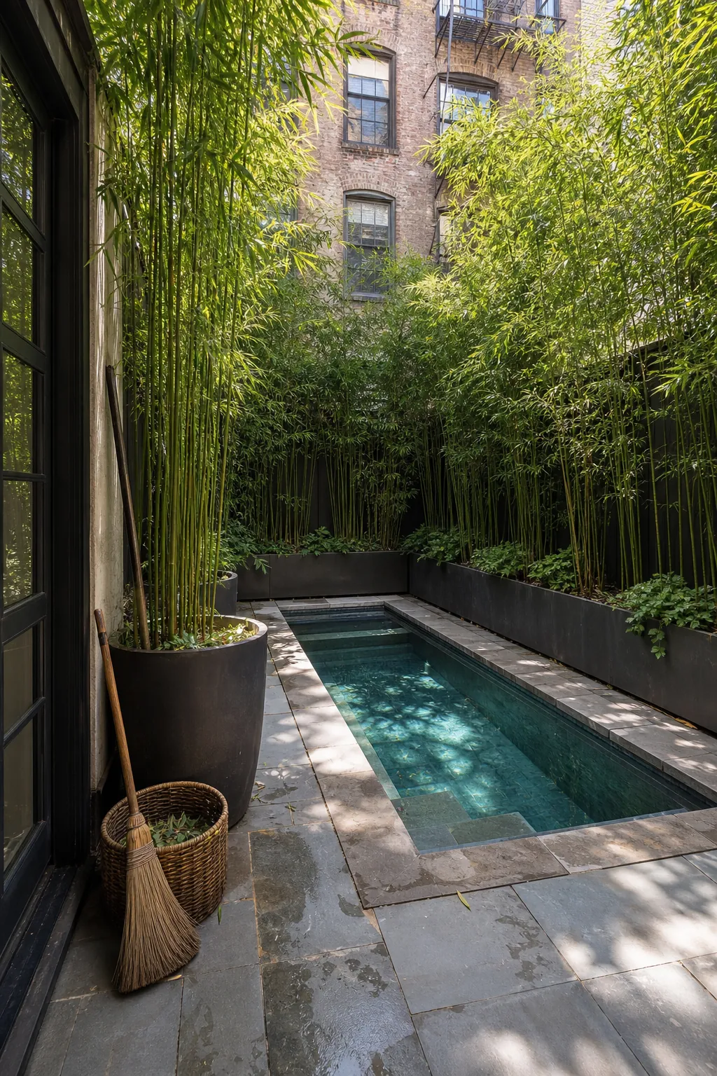 A Bamboo-Screened Urban Pool in a compact private courtyard