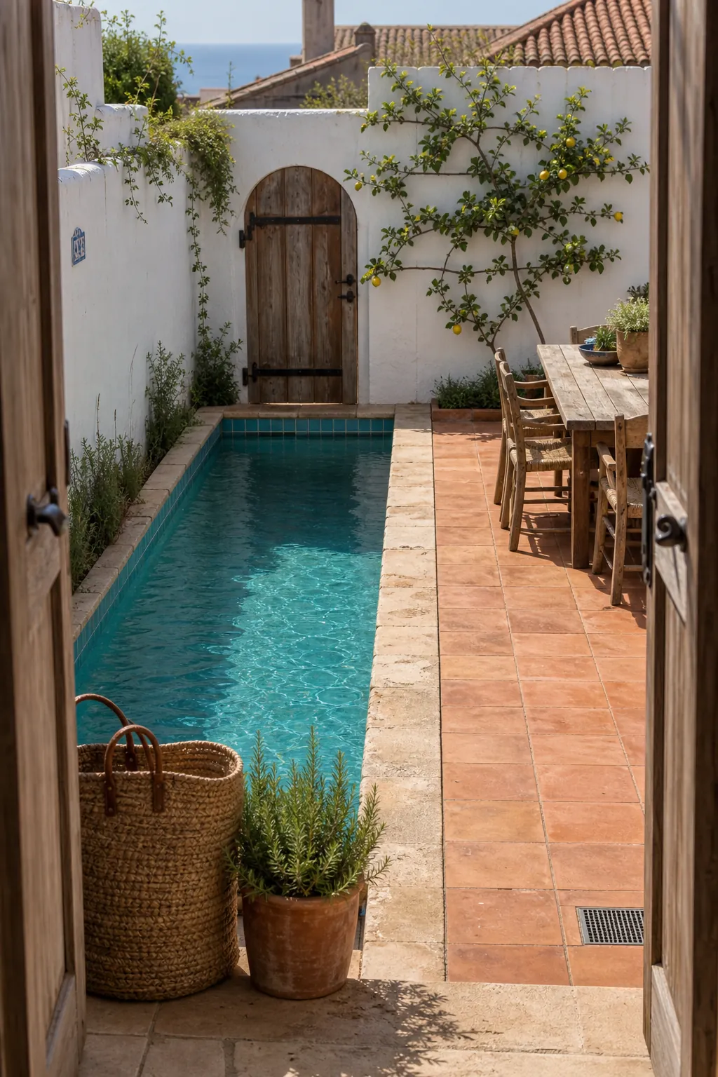 A Mediterranean Courtyard Pool in a compact private courtyard