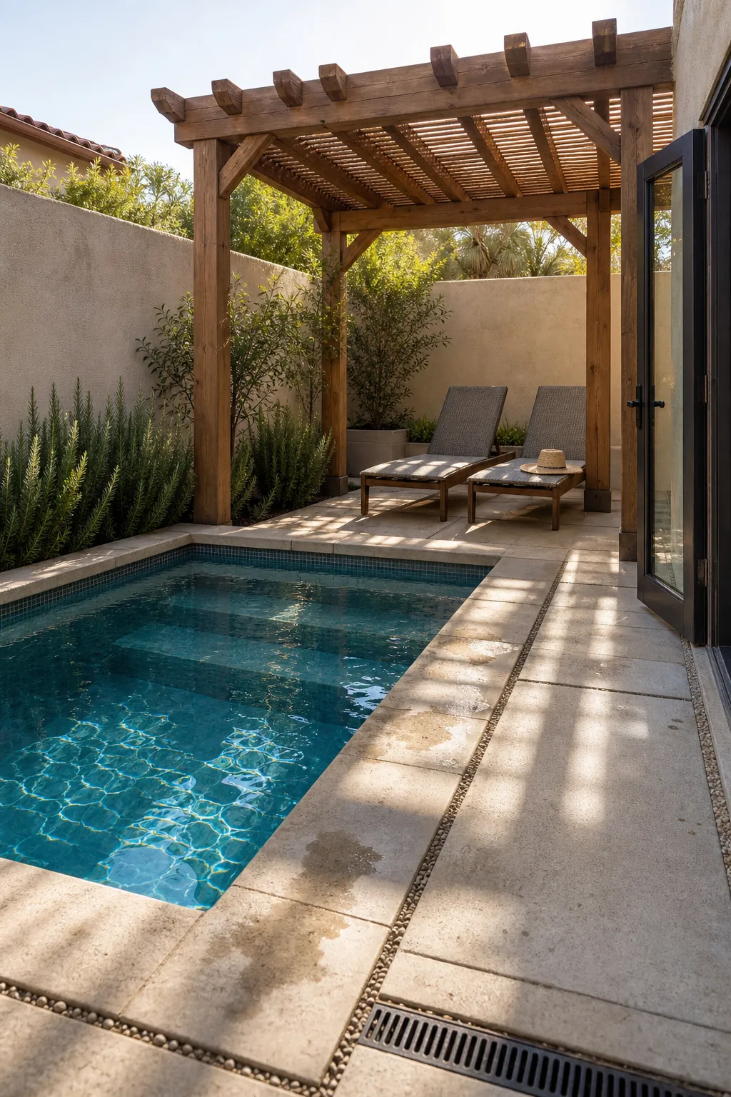 A Pergola-Shaded Patio Pool in a compact private courtyard