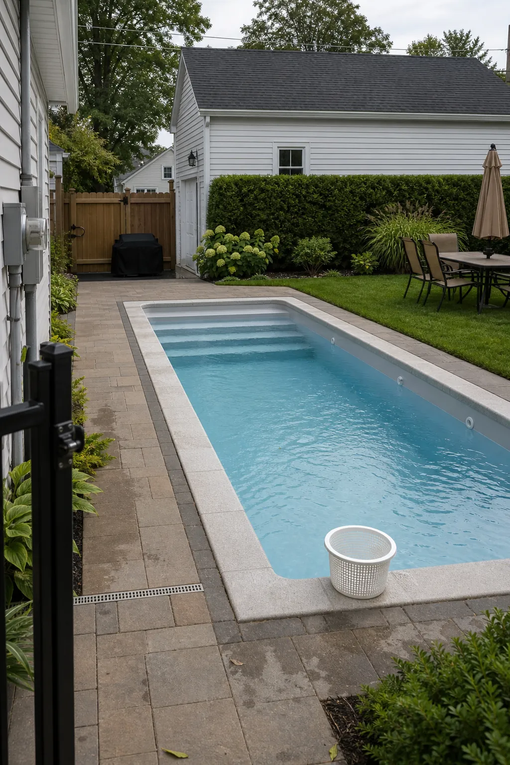 A Compact Fiberglass Pool for a compact backyard