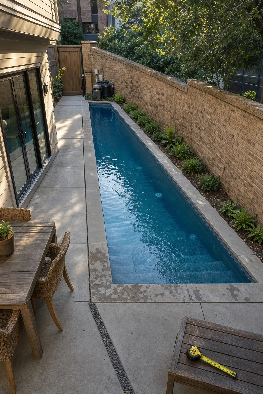 A Custom Concrete Wedge Pool for a compact backyard