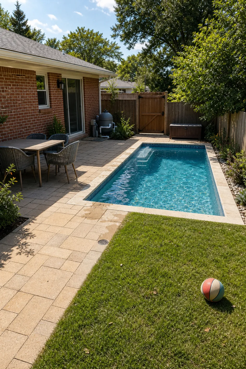 An Offset Pool That Keeps the Lawn for a compact backyard