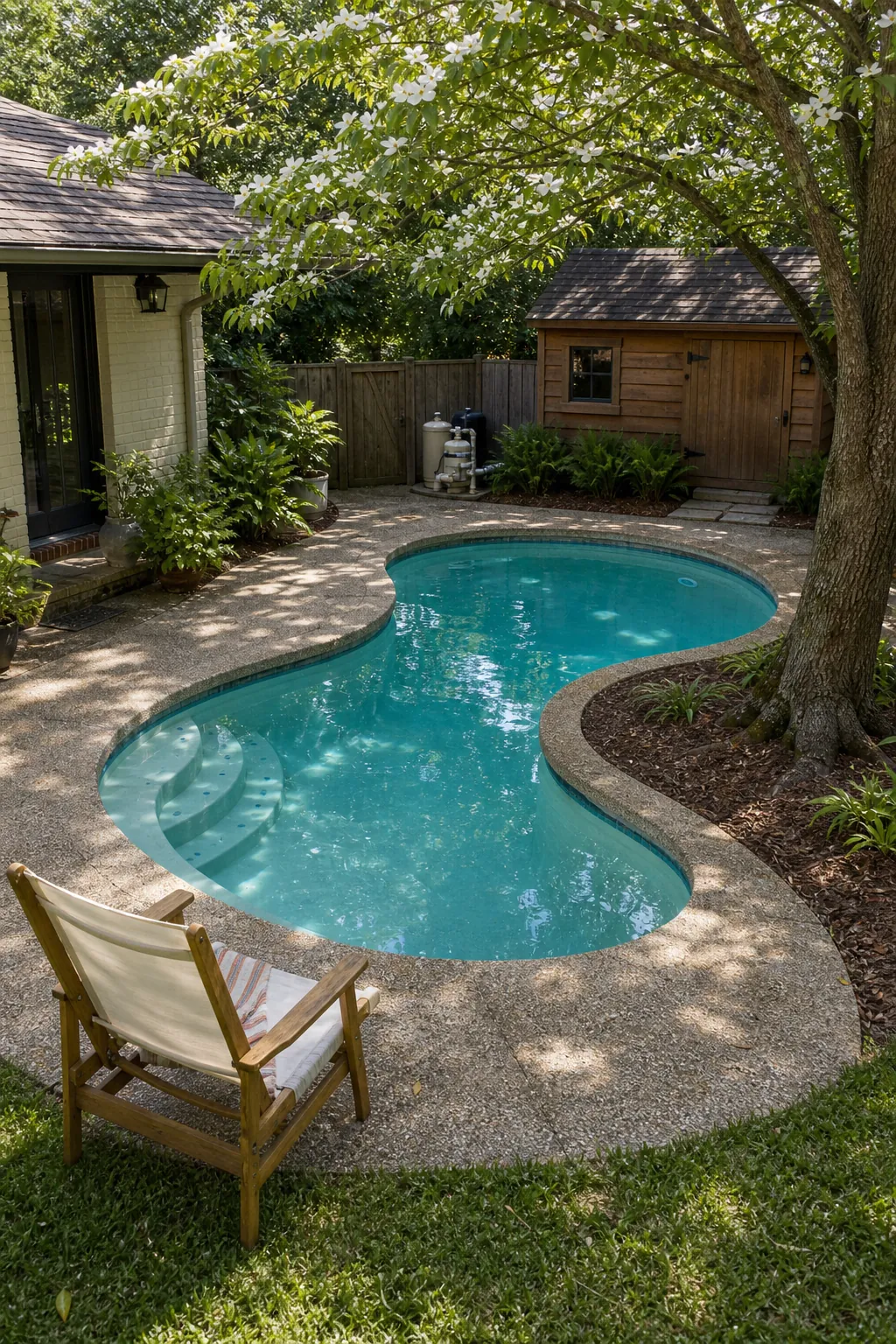 A Soft Kidney-Shaped Pool for a compact backyard