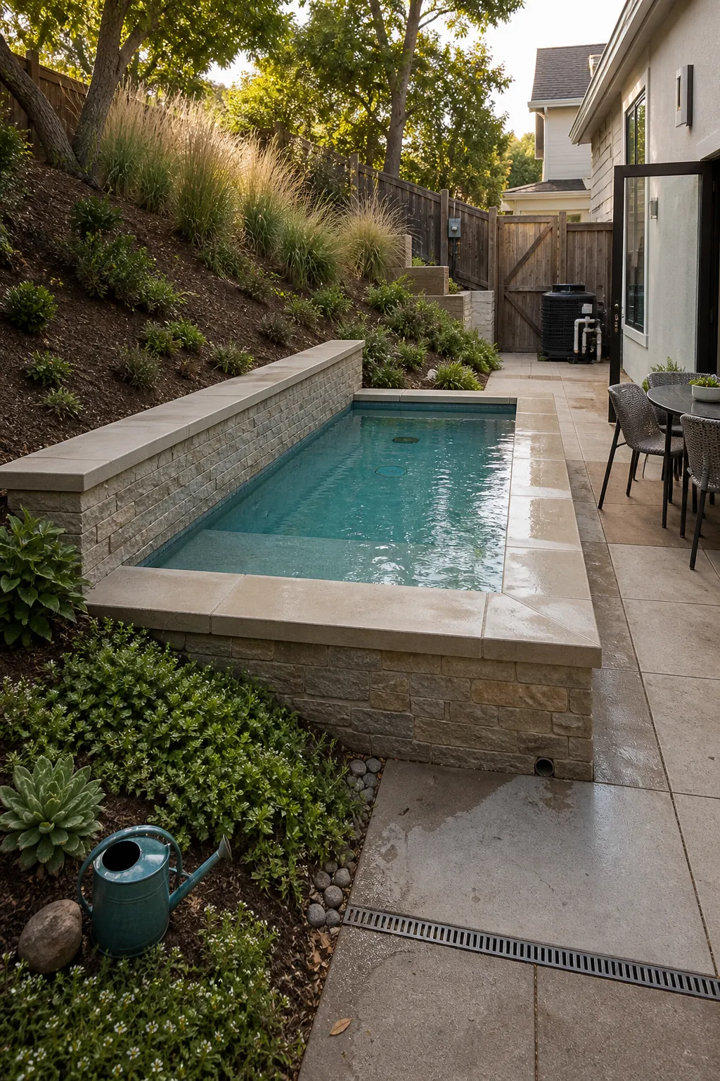 A Raised Bond-Beam Pool for a compact backyard
