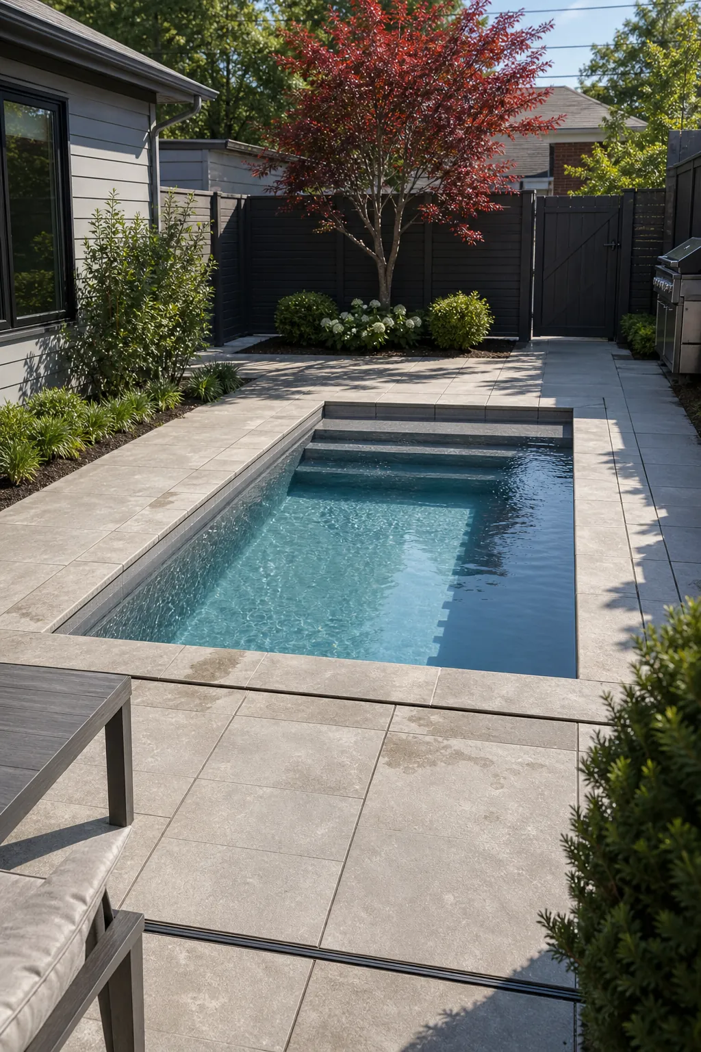 A Pool with a Hidden Automatic Cover for a compact backyard