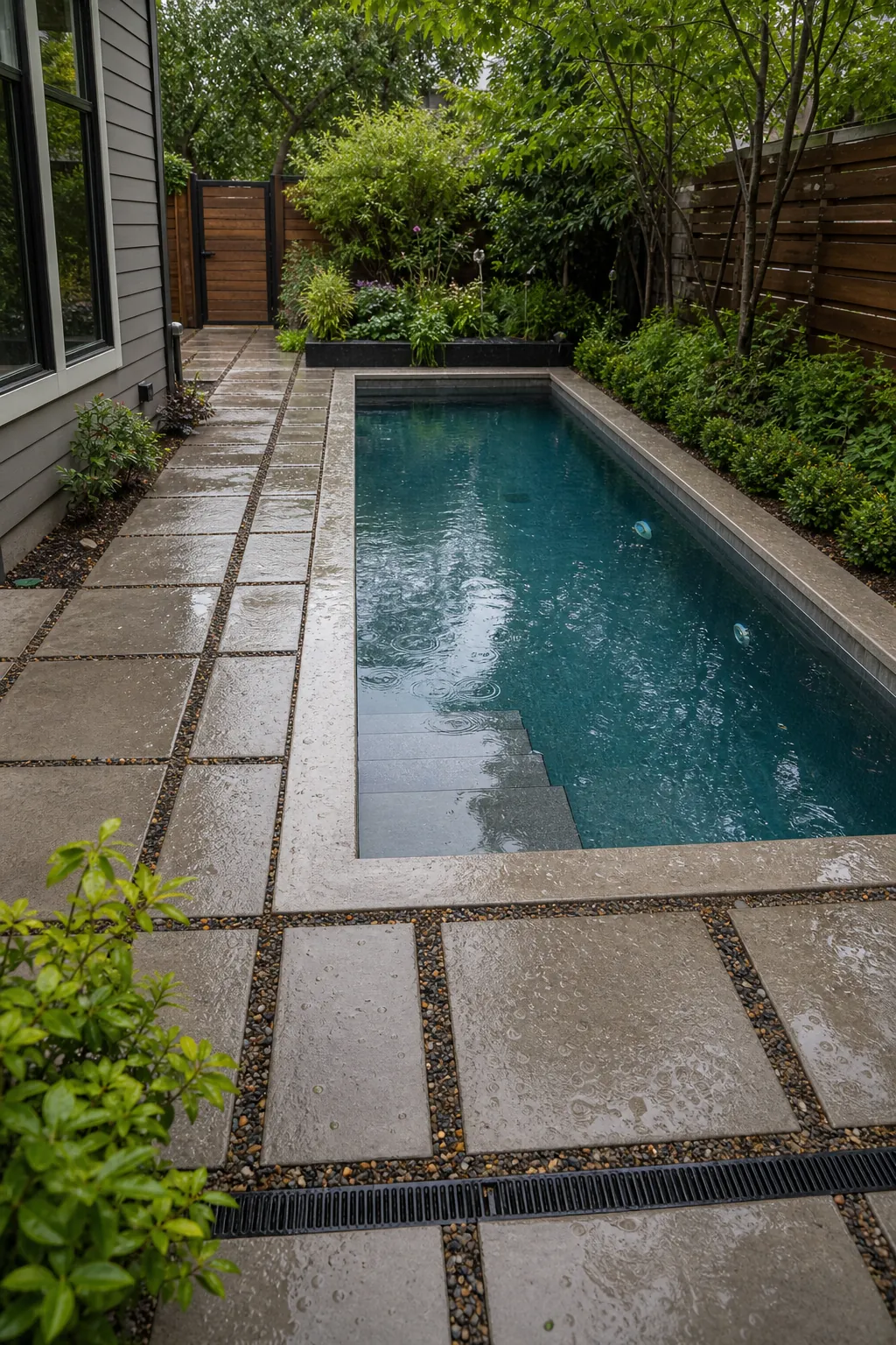 Permeable Pavers Around the Pool for a compact backyard