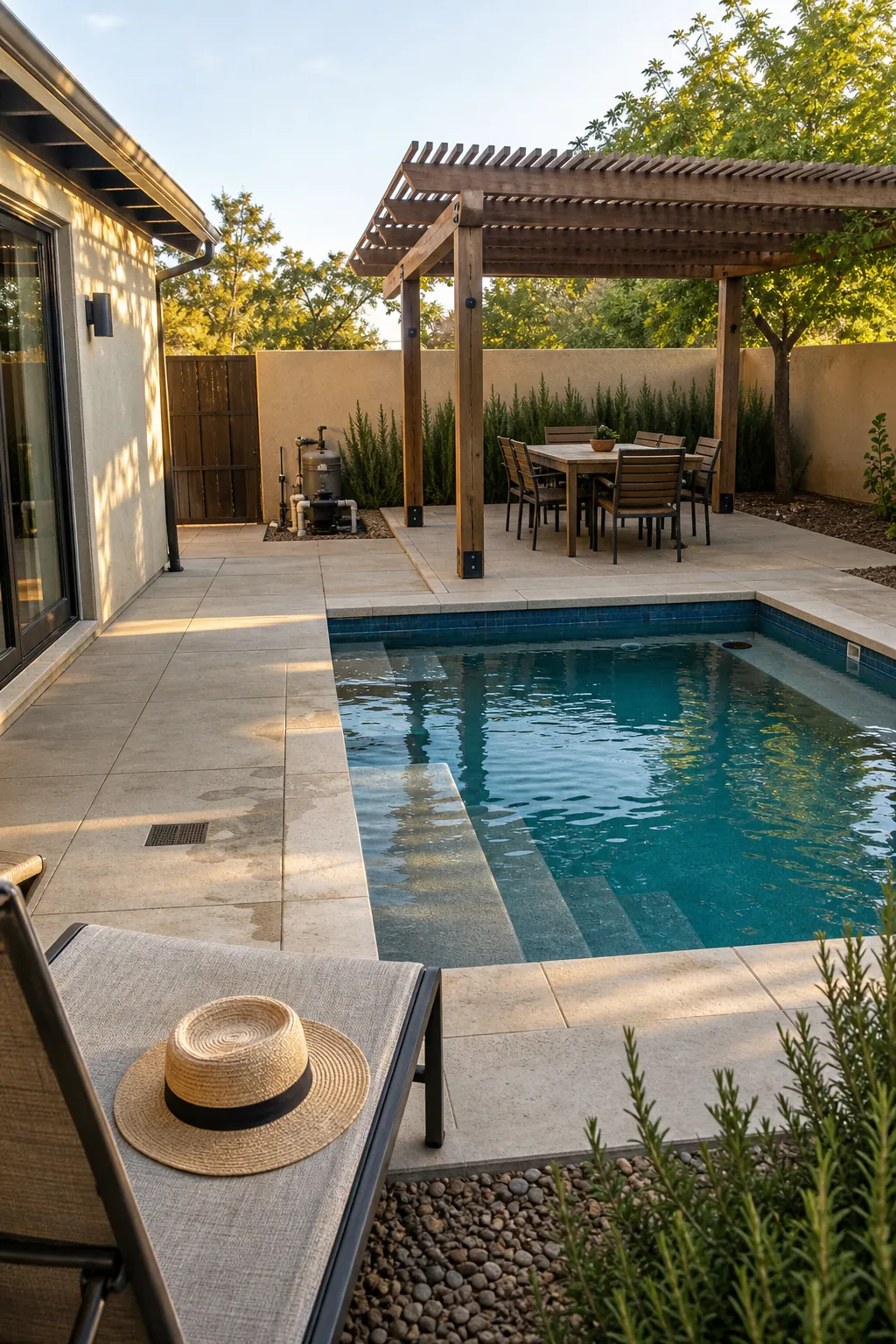 A Pergola Beside the Pool for a compact backyard