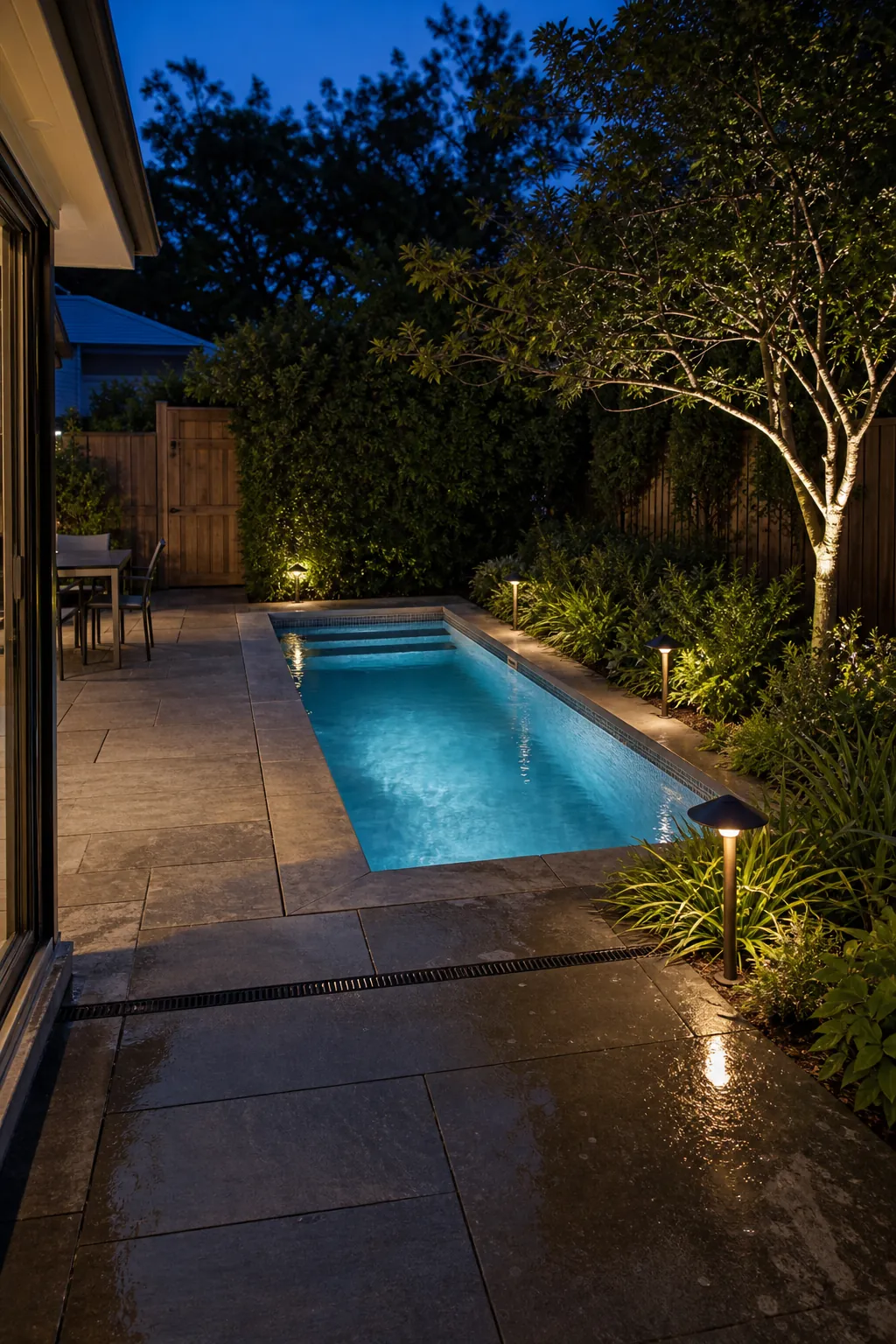 Layered Lighting for Night Use for a compact backyard