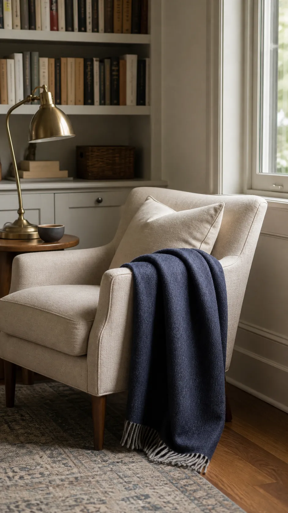 Casually draped throw blanket adding softness to seating