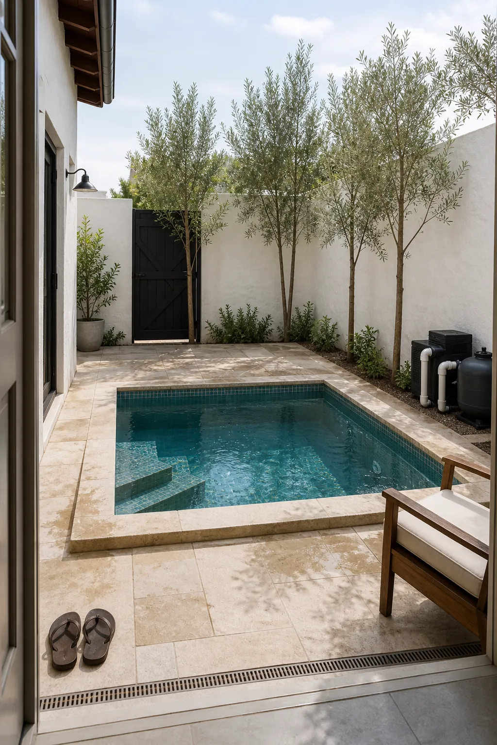 Small backyard plunge pool with private garden landscaping