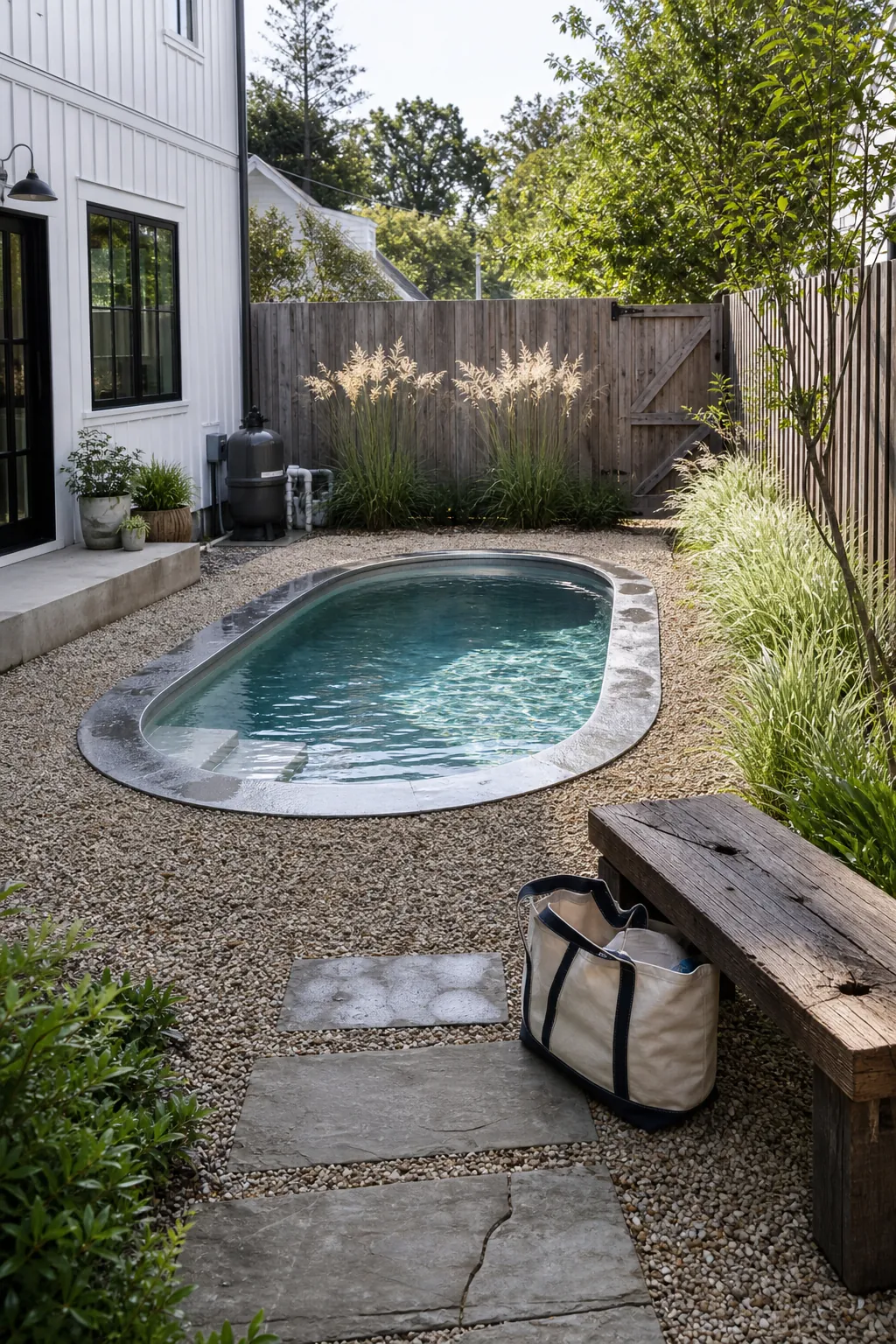 A Stock-Tank-Inspired Inground Pool in a small backyard