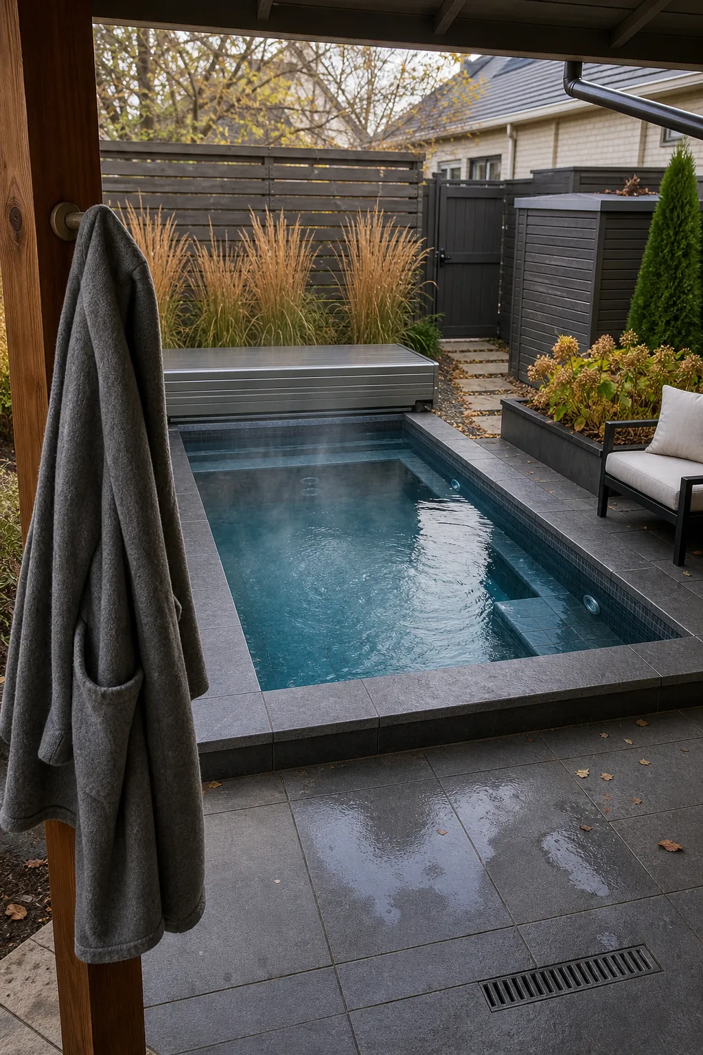 A Heated Plunge Pool for Cool Seasons in a small backyard