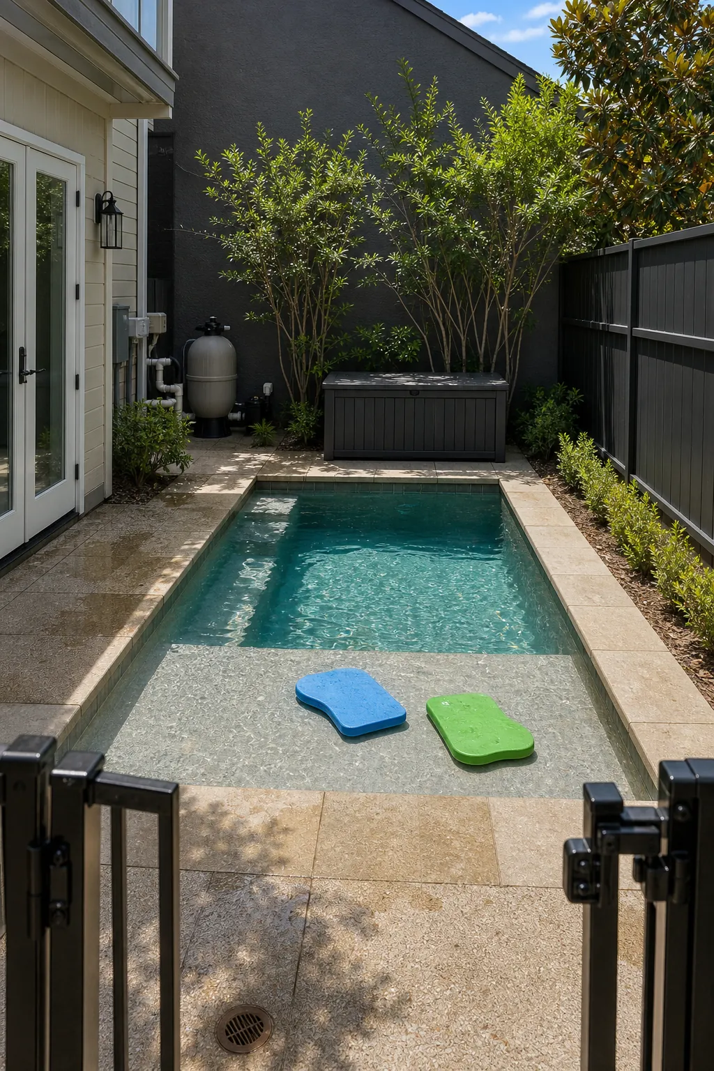 A Plunge Pool with a Shallow Ledge in a small backyard