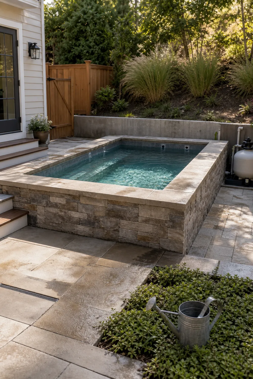 A Raised-Edge Plunge Pool in a small backyard