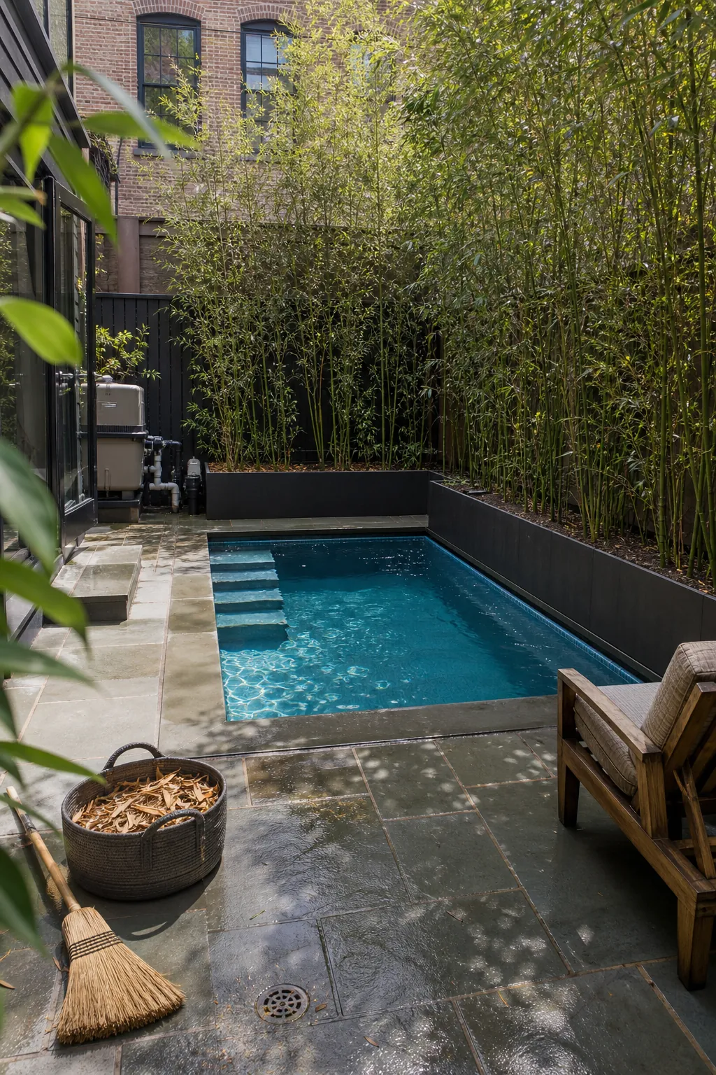 A Bamboo-Screened Plunge Pool in a small backyard