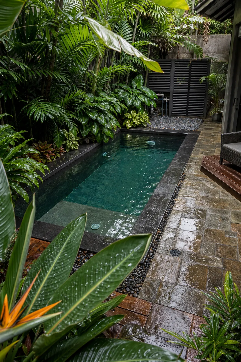 A Tropical Plunge Pool in a small backyard