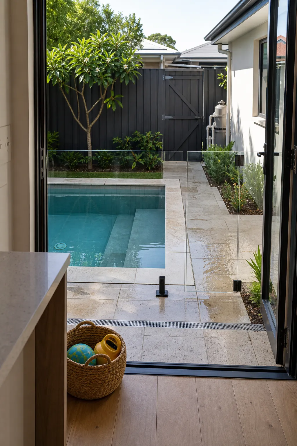 A Family Plunge Pool with Clear Sightlines in a small backyard