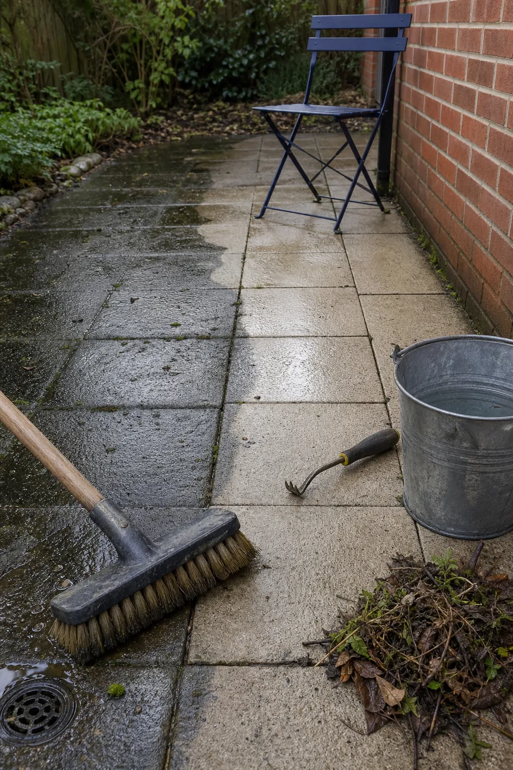 Freshly cleaned compact patio showing a dramatic low-cost reset