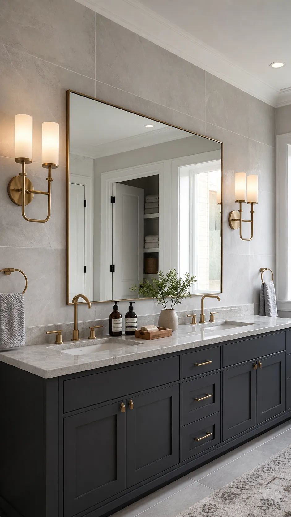 Double-Arm Sconces When Wall Space Is Generous beside a bathroom mirror