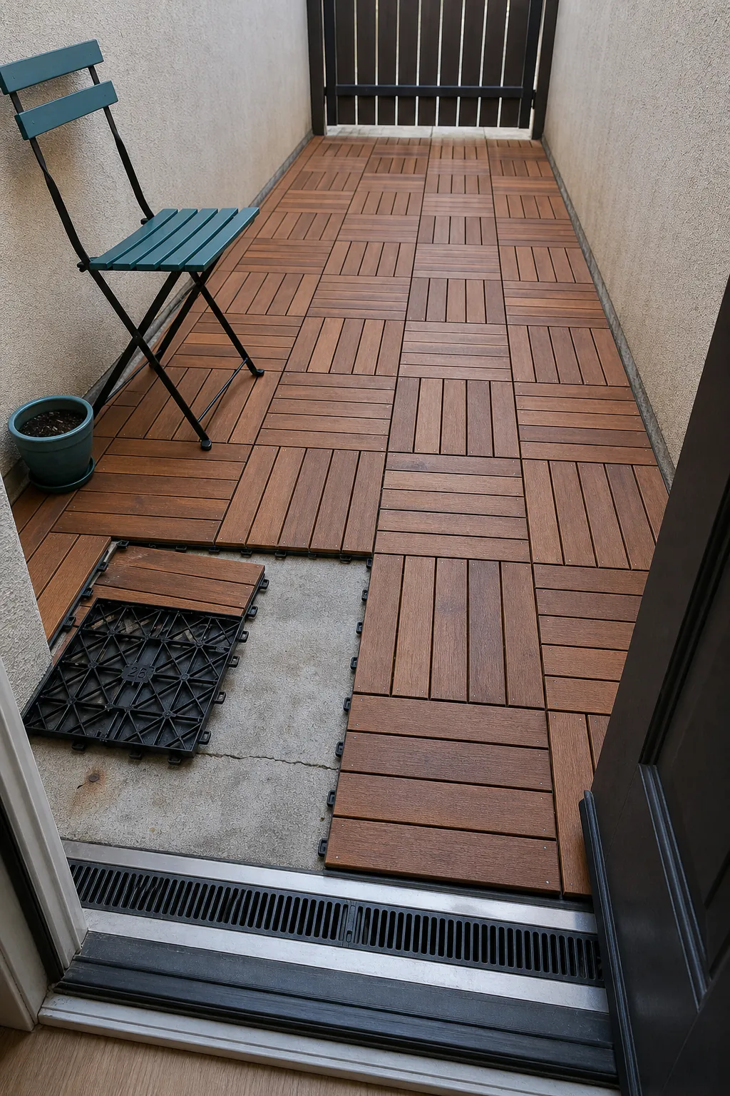 Townhome patio refreshed with removable interlocking deck tiles