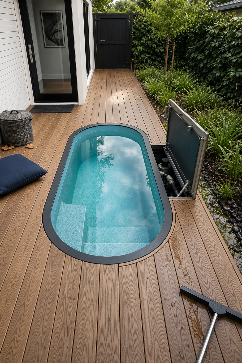 Deck-integrated small spool with flush timber surround