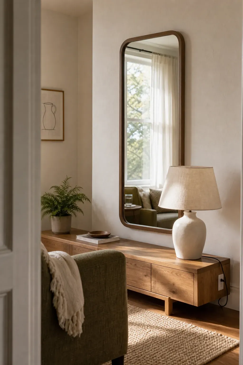 Let the Mirror Borrow Window Light with lamps and mirrors in one room