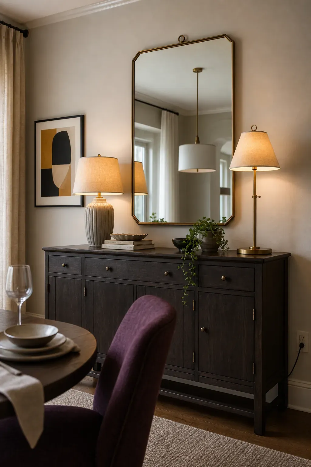 Repeat a Finish Without Matching Every Shape with lamps and mirrors in one room