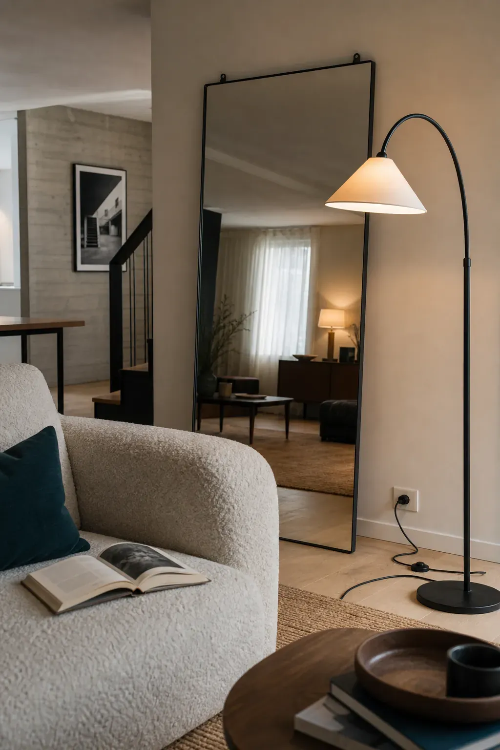 Layer a Floor Lamp Beyond the Mirror's Edge with lamps and mirrors in one room