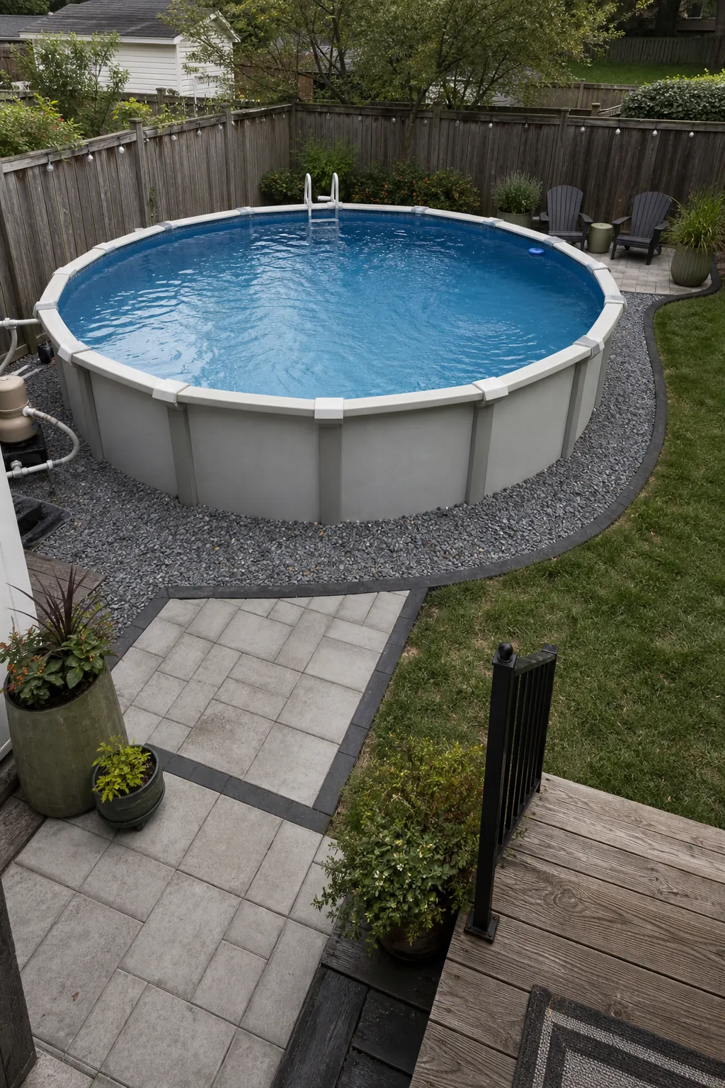 Unified DIY pool surround connected by one repeated border material