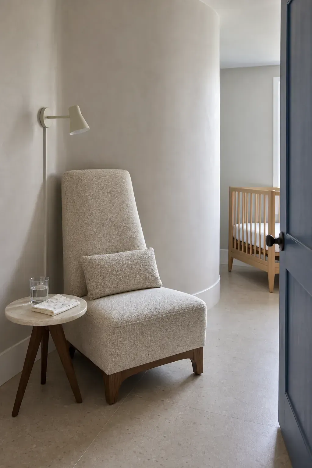 Compact supportive chair fitted into a tiny nursery corner