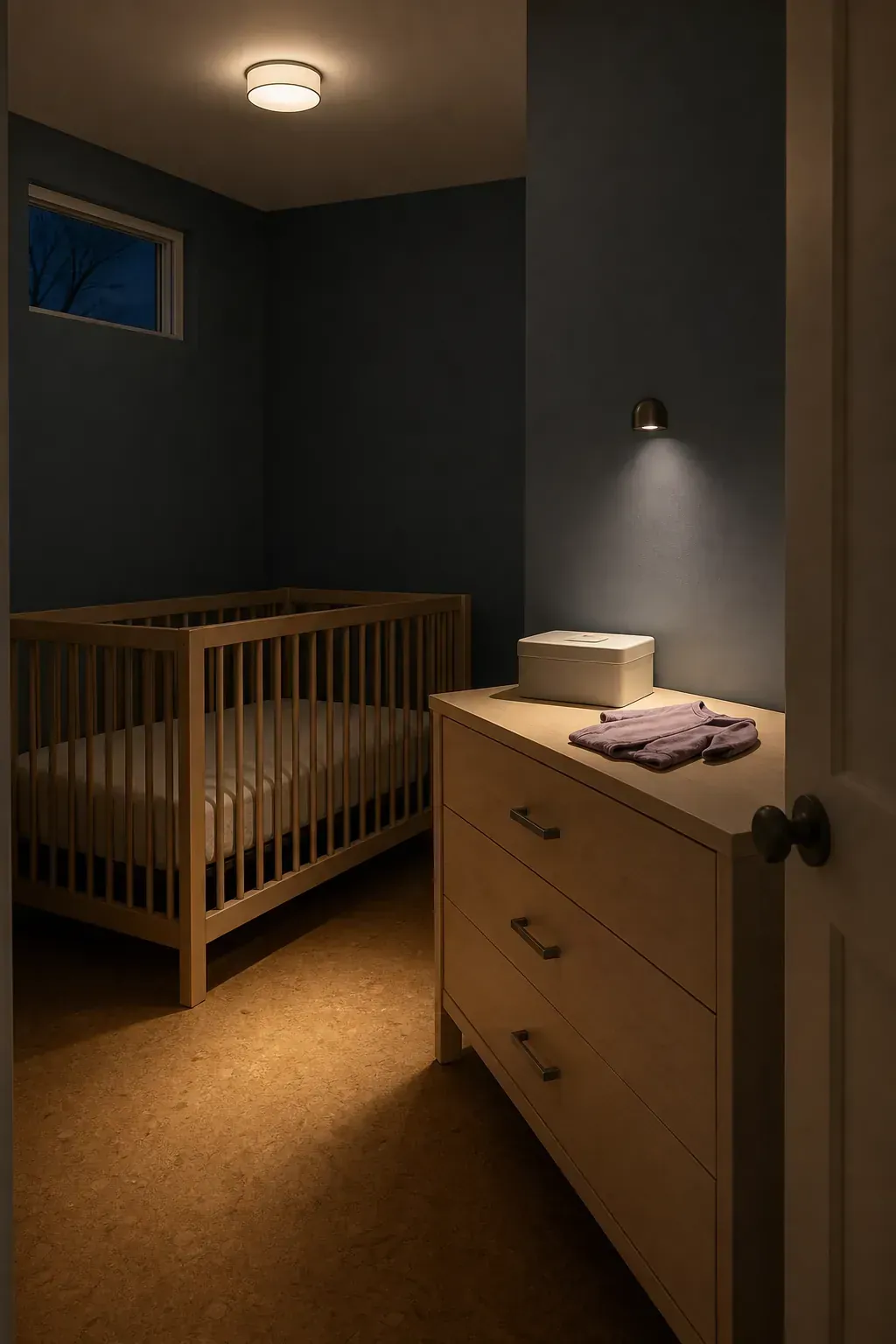Layered dimmable lighting in a tiny nursery room
