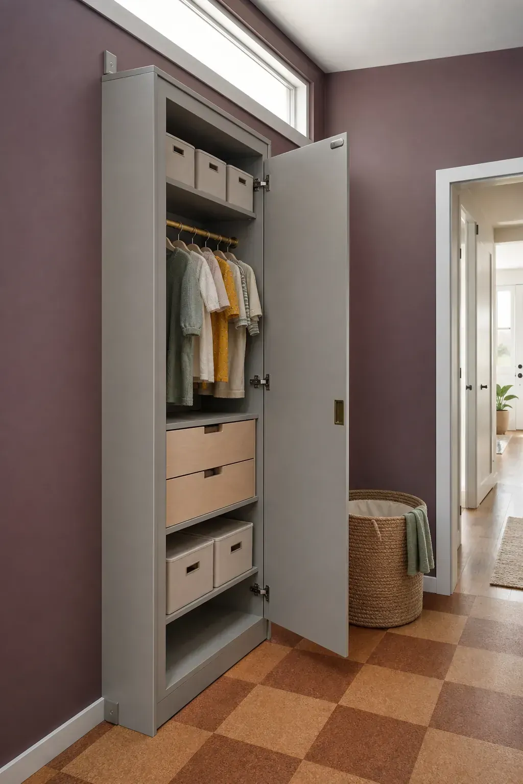 Shallow anchored wardrobe in a small nursery room