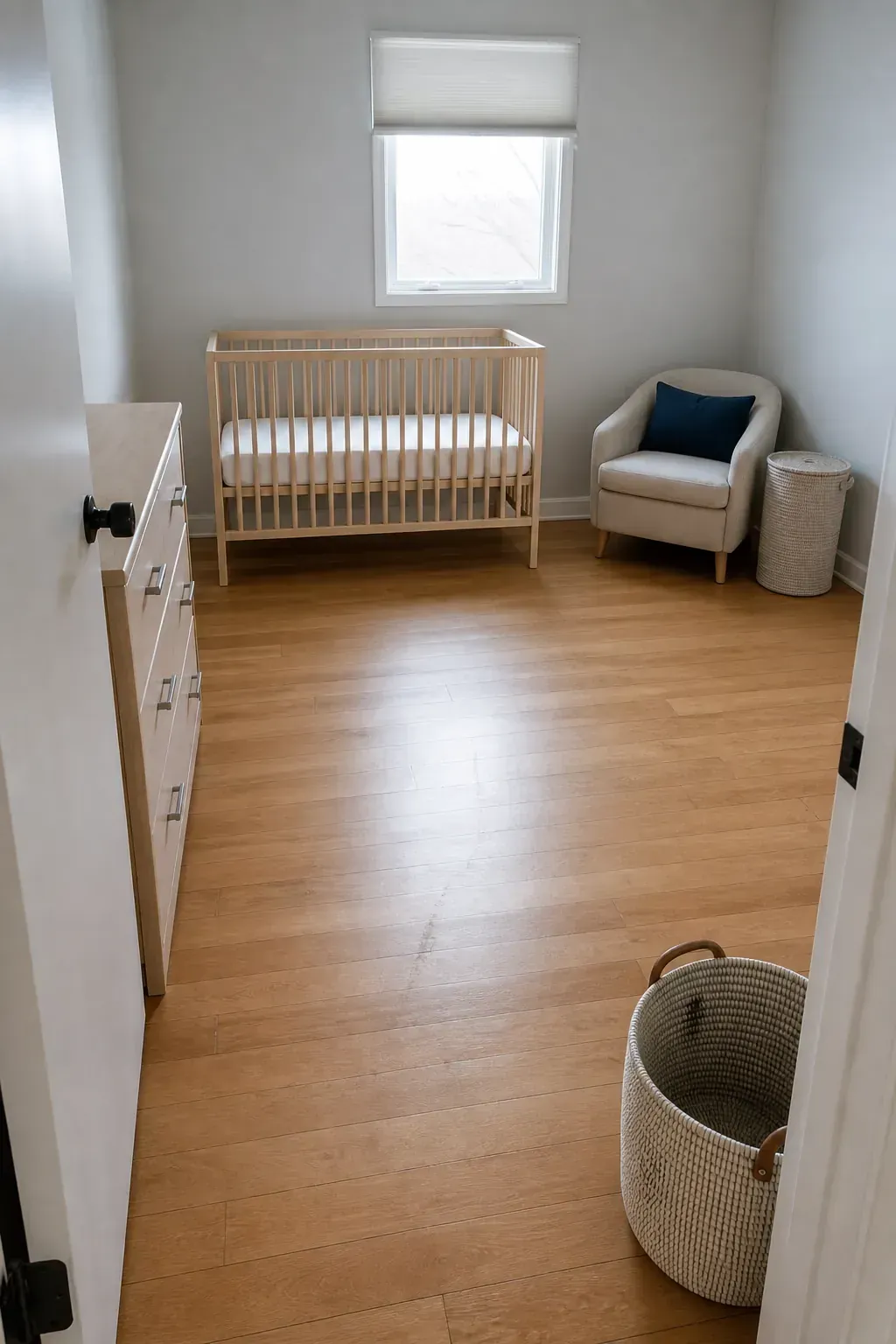 Small nursery layout with a clear central floor area