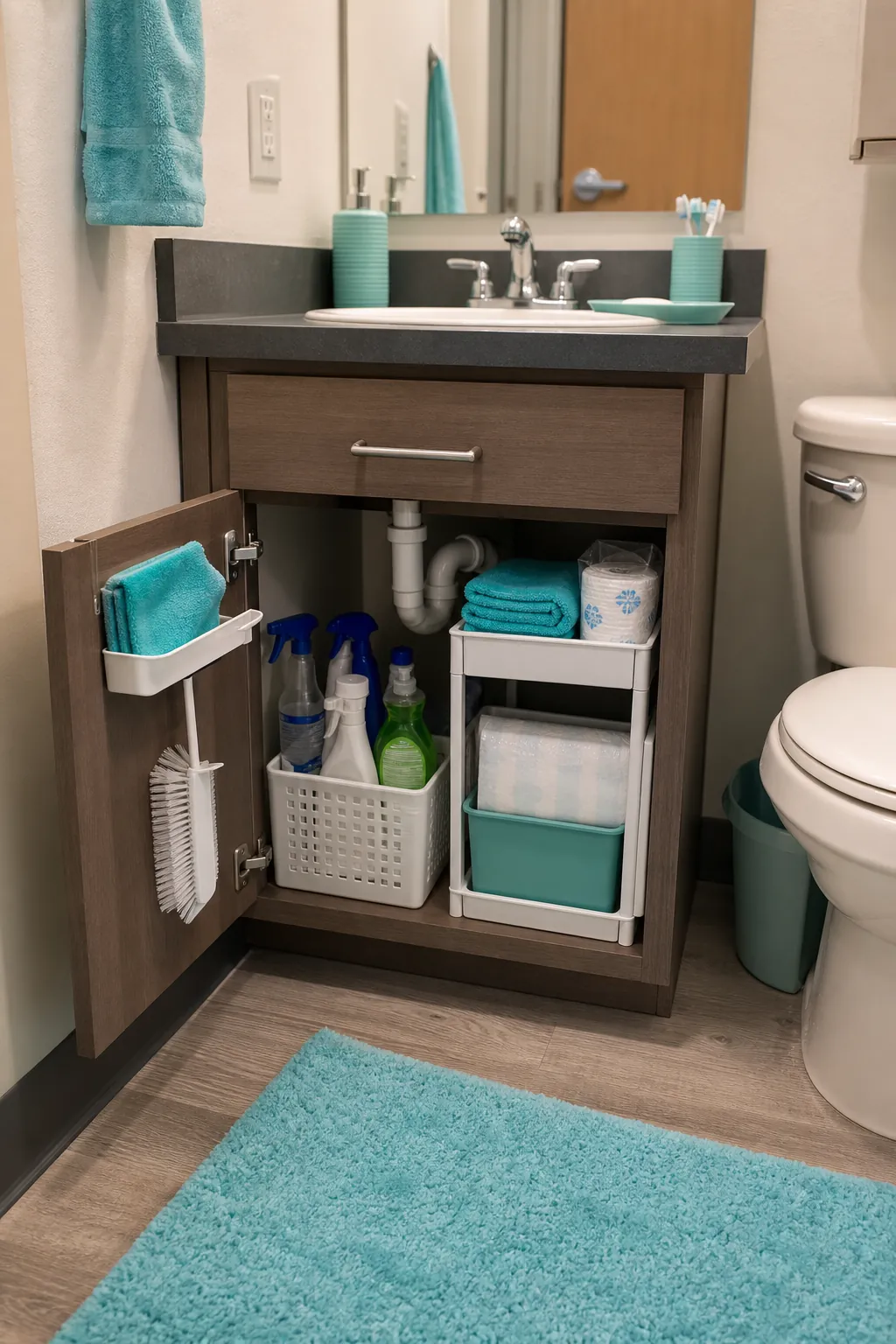 Compact cleaning station for a shared college bathroom