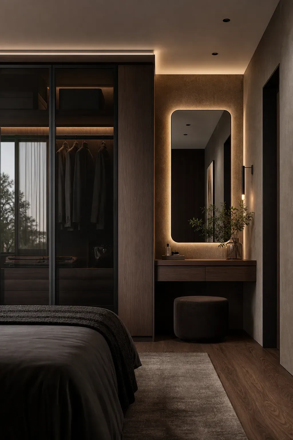 Polished glamorous bedroom with tailored leopard accents