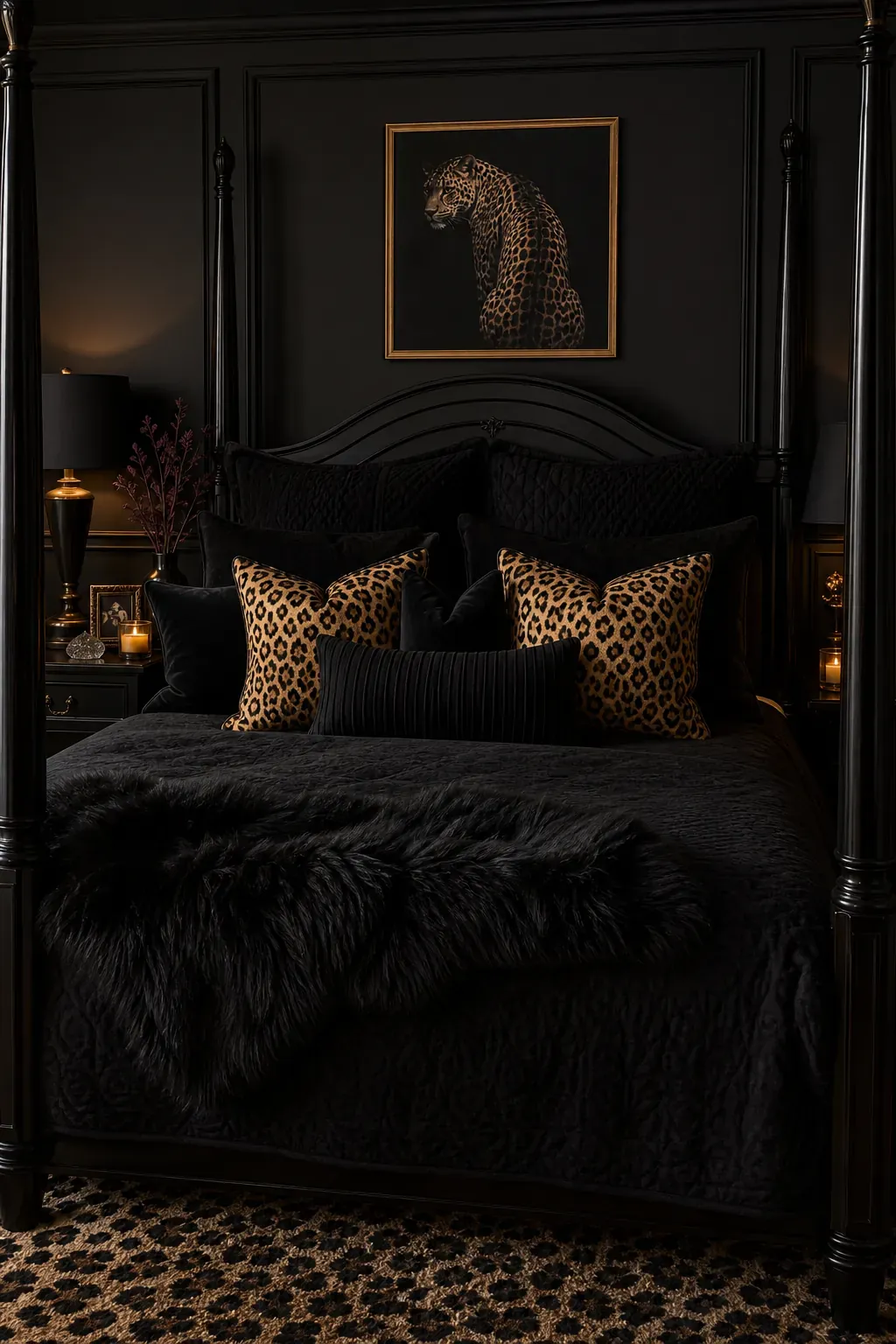 Cute pink white and black bedroom with leopard accents