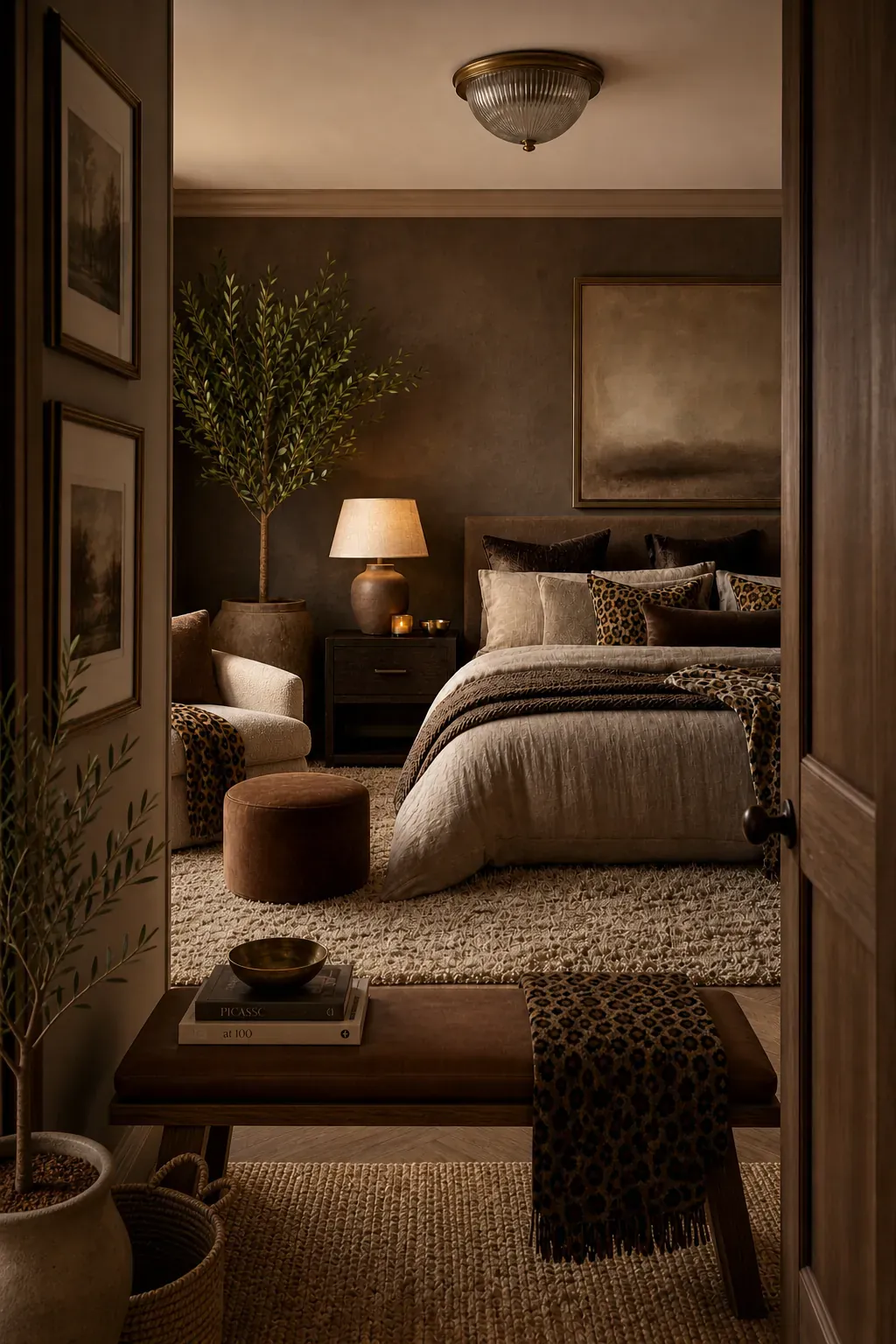 Washable leopard bedding folded on a practical bedroom bed