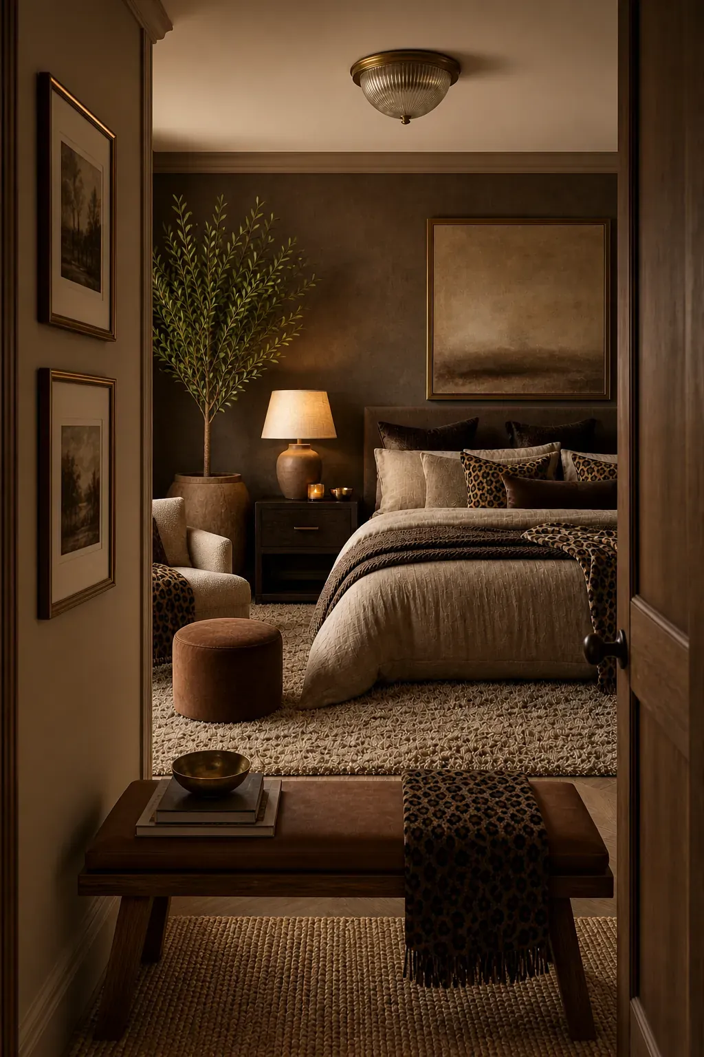Bedroom wardrobe interior lined with leopard print