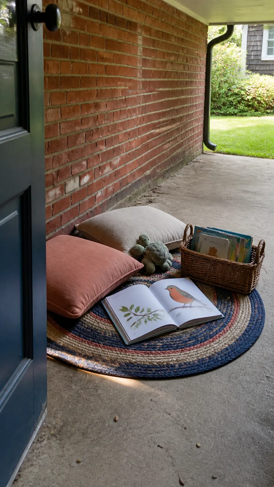 Shaded outdoor reading nook sized for a tiny patio