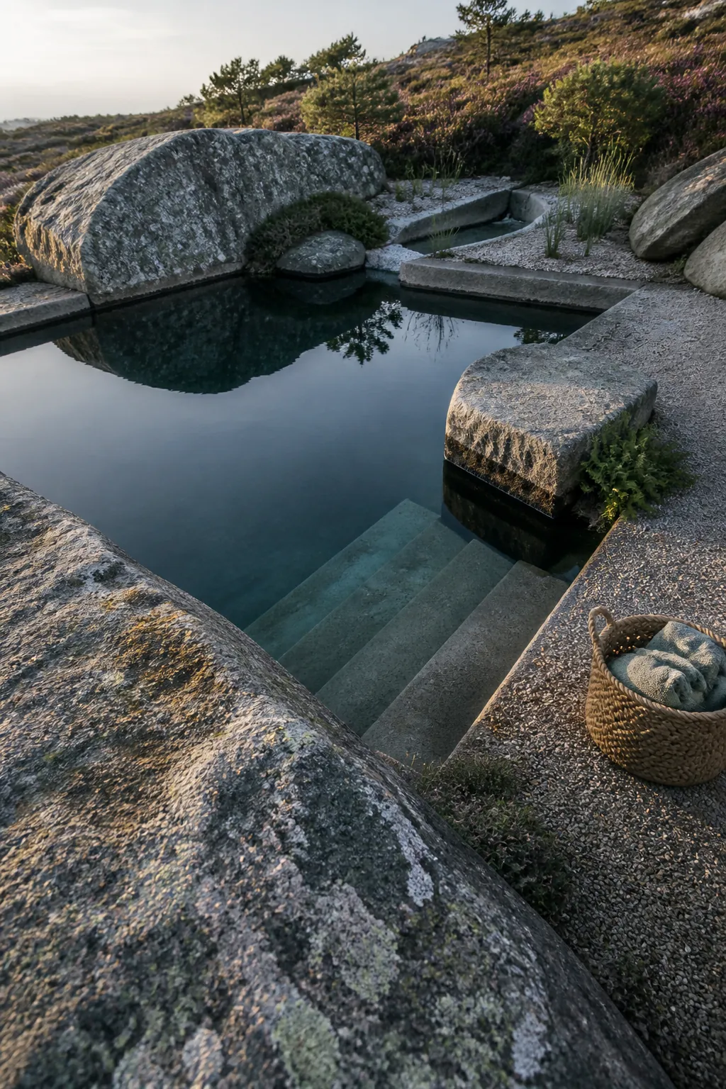 Quarry-inspired natural pool edged with large local stone