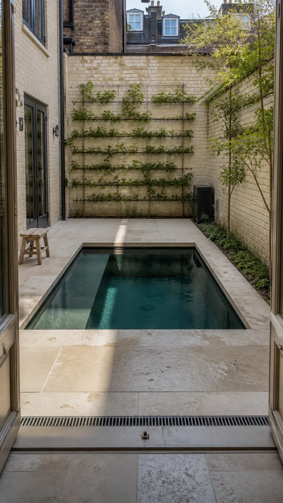 Compact modern courtyard plunge pool arranged on a simple grid