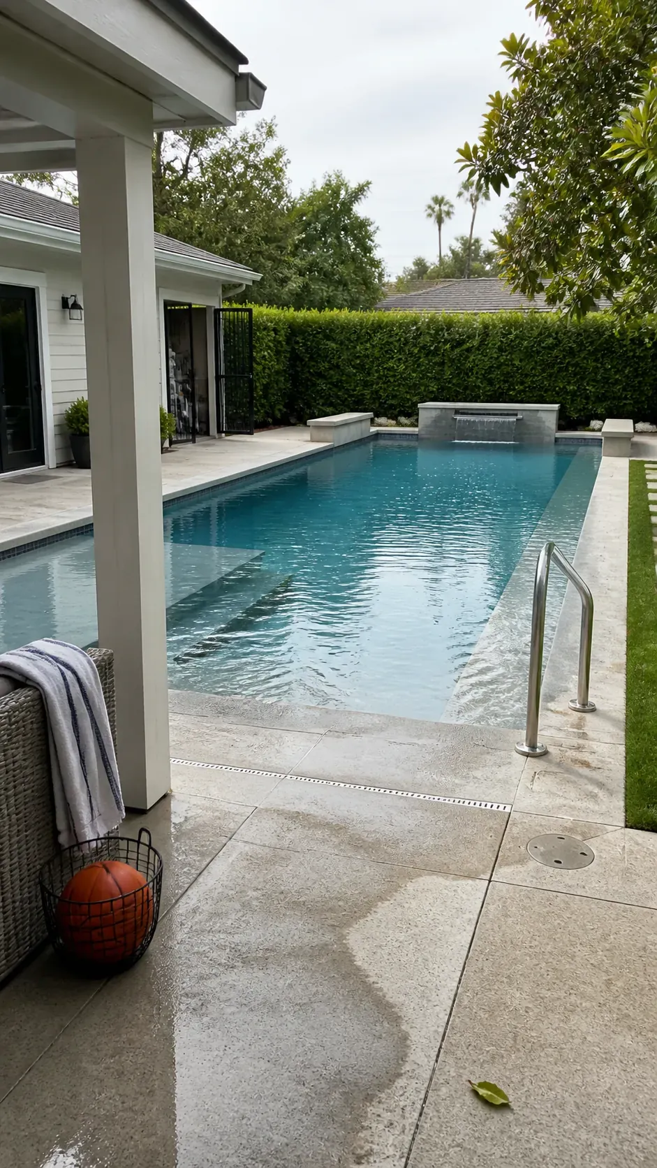 Modern sport pool with a clear center and perimeter seating
