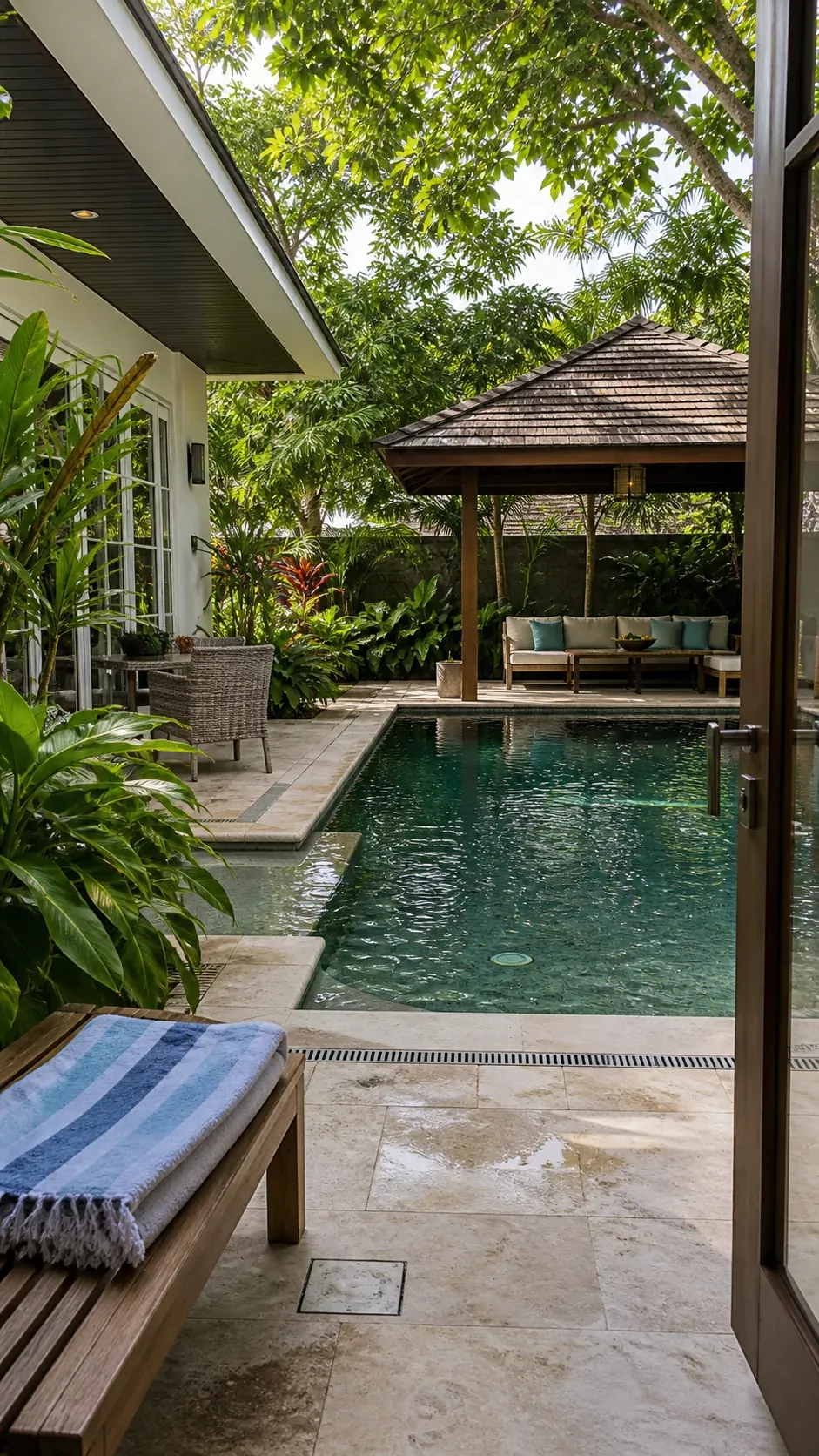 Tropical resort-style backyard pool with practical everyday zones