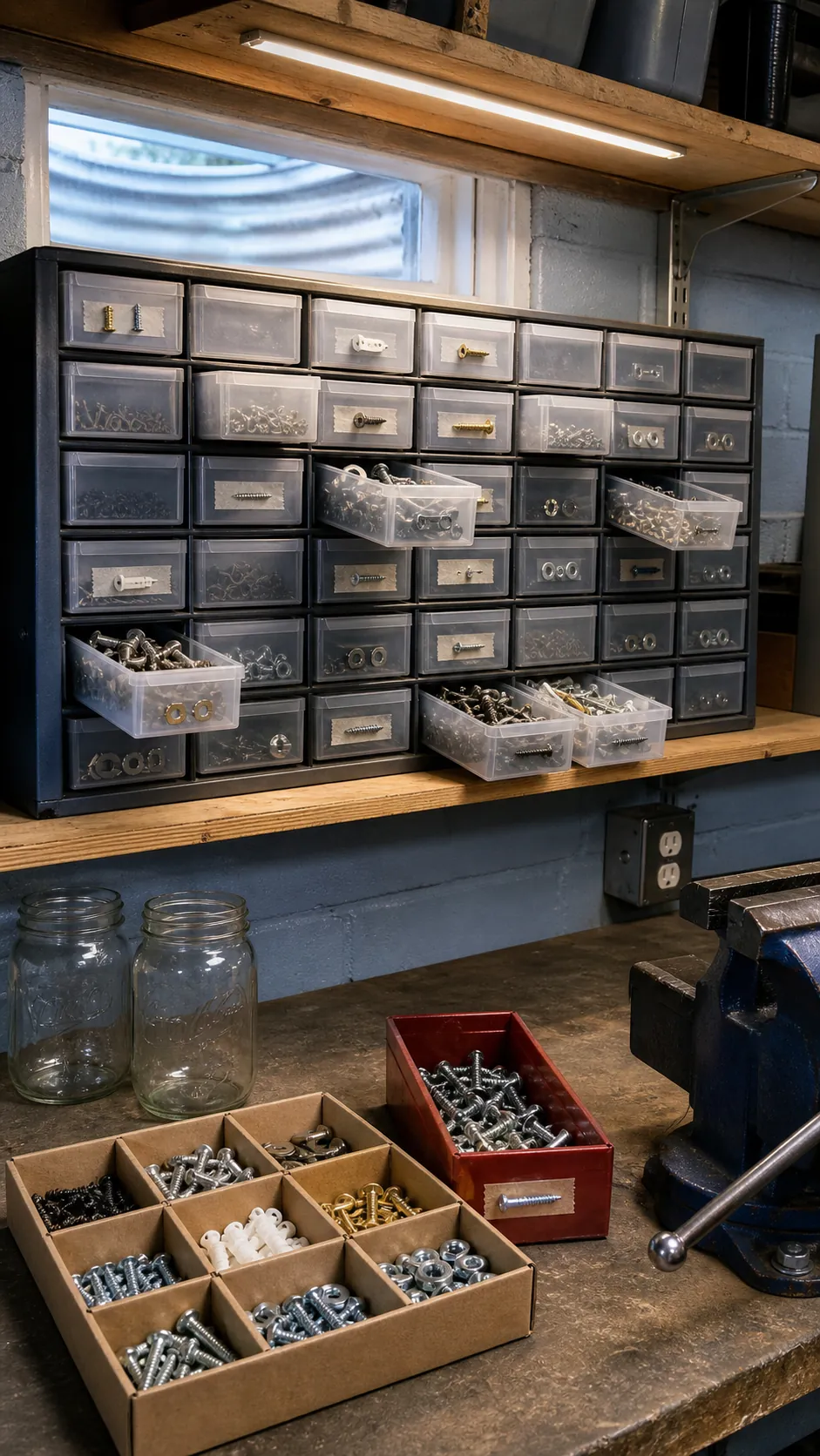 Small drawer cabinet sorting screws nuts bolts and washers