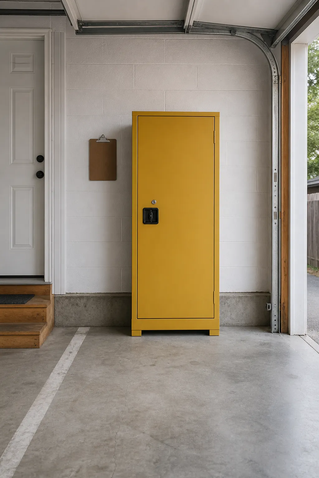 Closed compliant cabinet separating garage chemical storage