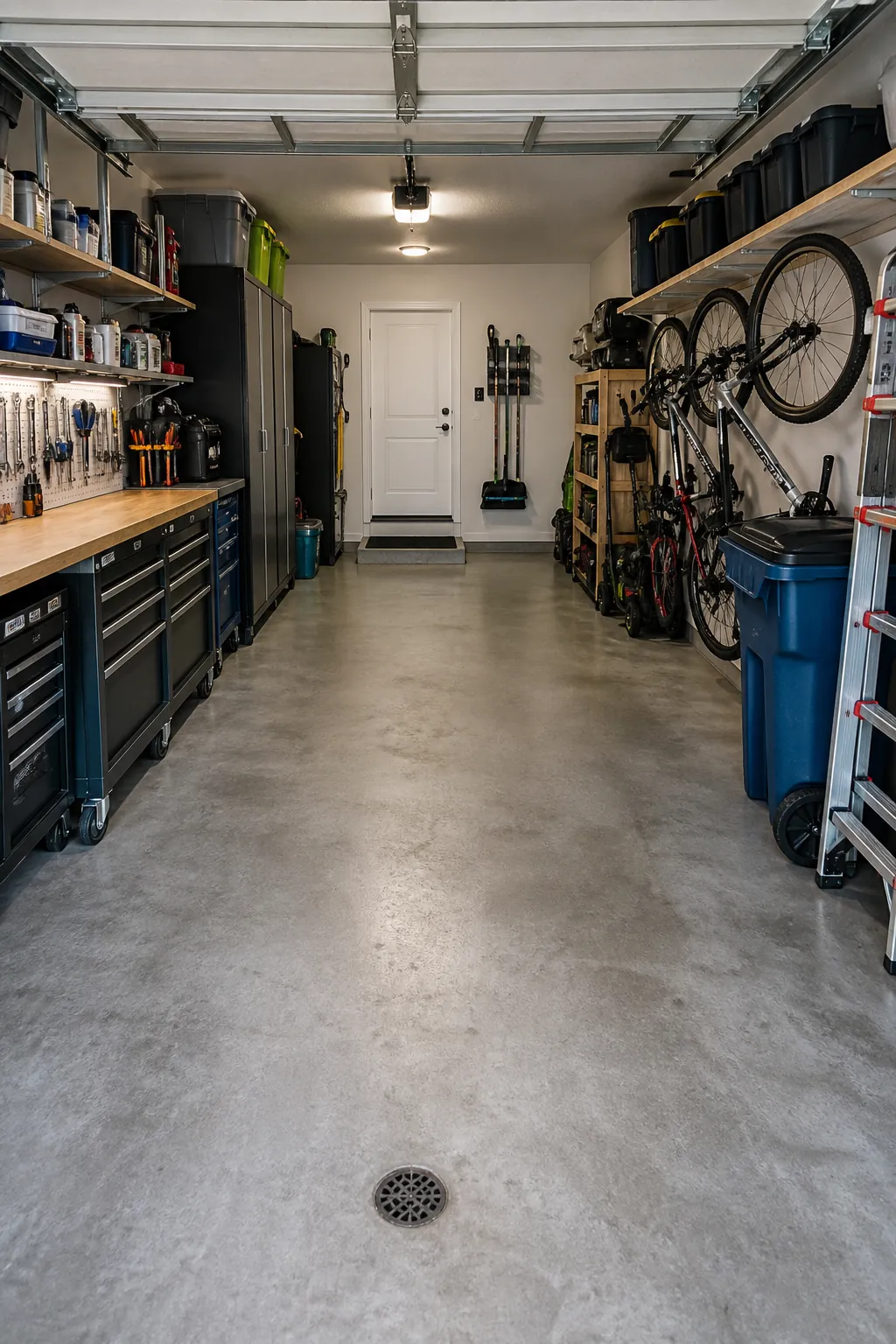 Clear floor strip showing a fully reset small garage
